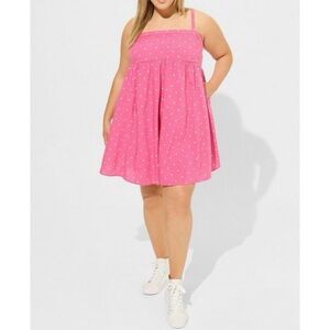 🆕 Mini Challis Sleeveless Sundress 1 1X 14 16 NWT Torrid New! Pink Dot Dress